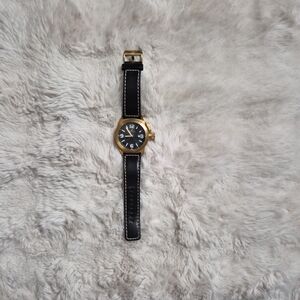 Mens Invicta Watch Black Leather Band 24 Gold Tone Large Big Face Streetwear ✨️